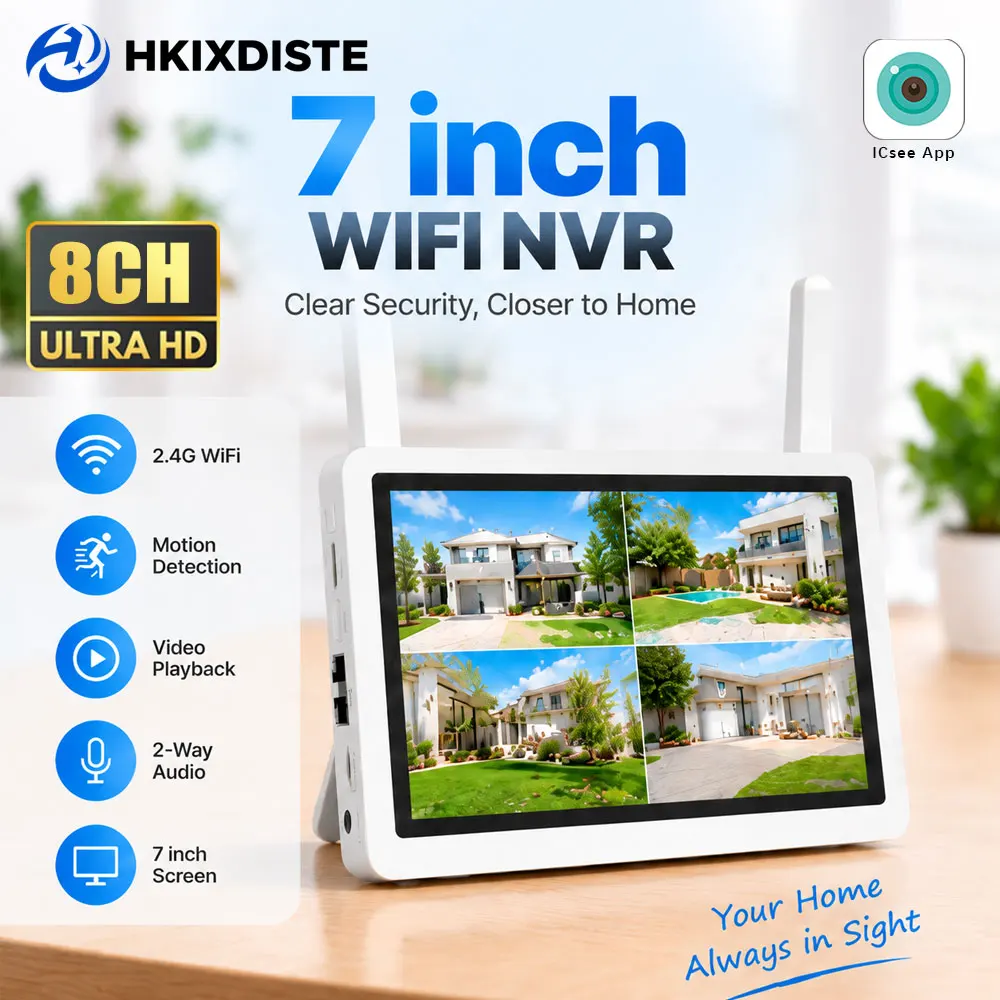 7 Inch 8CH 5MP WiFi NVR Securi - Home Security Network 评论和价格